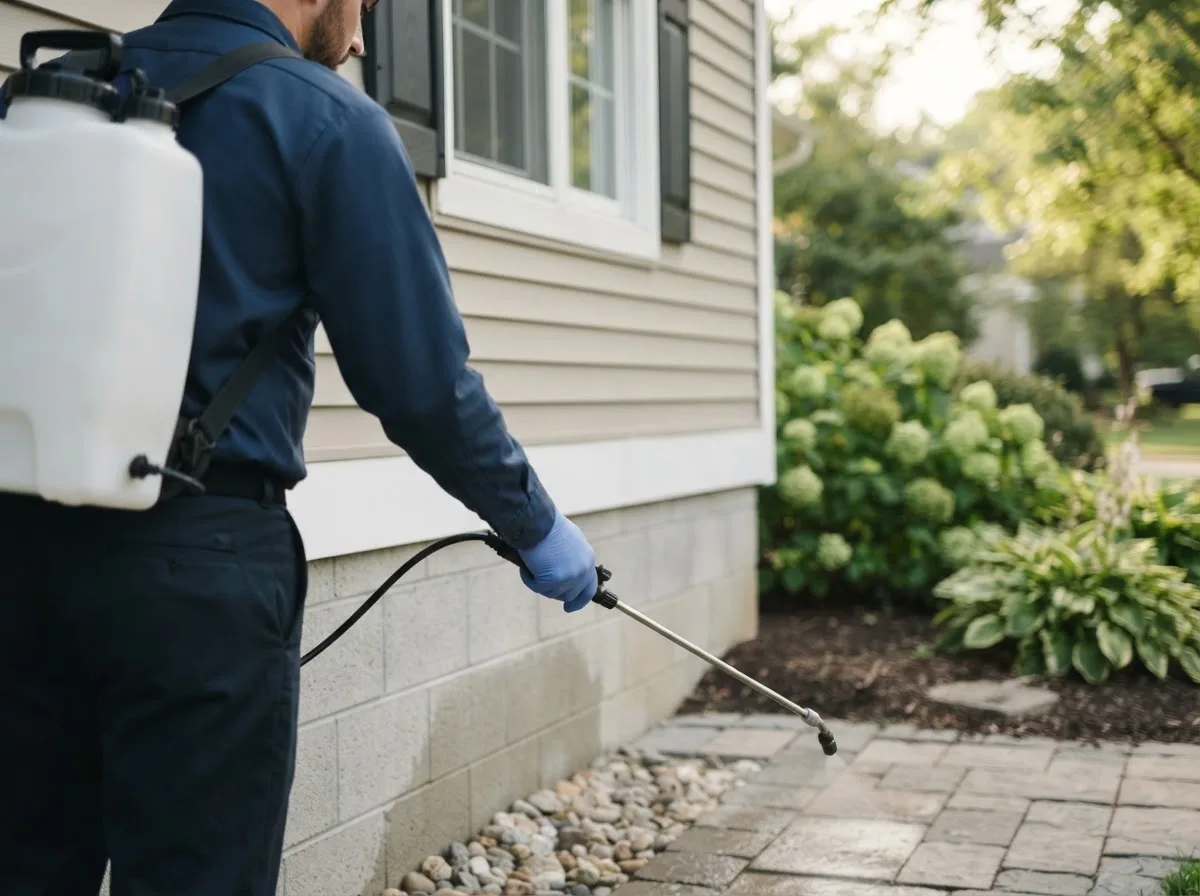 Pest control technician inspecting a home in Thicket, TX
